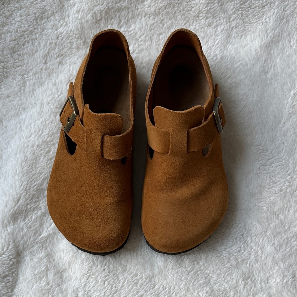 Birkenstock London Mink Brown Suede Leather Buckle Shoes - Size 36 Wide